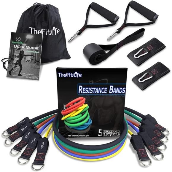 Exercise Resistance Bands with Handles - 5 Fitness Workout Bands Stackable - Picture 1 of 7